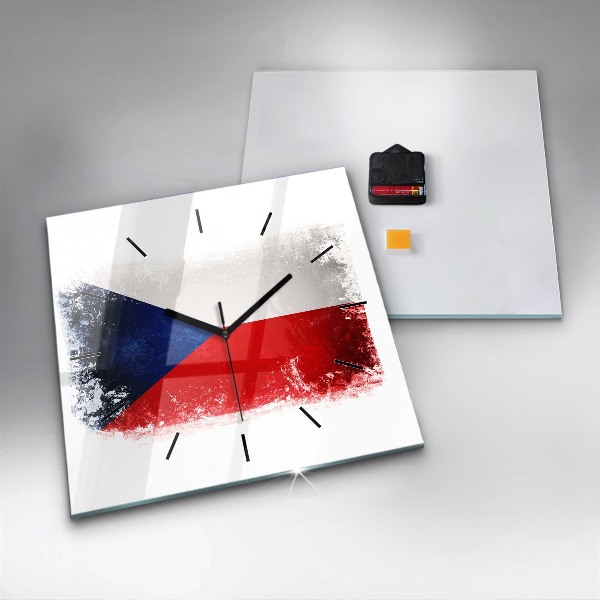 Skleněné hodiny čtvercové Vlajka České republiky