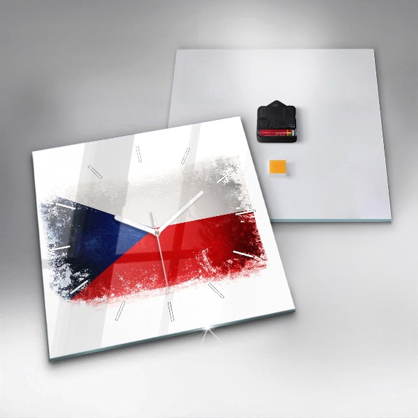 Skleněné hodiny čtvercové Vlajka České republiky
