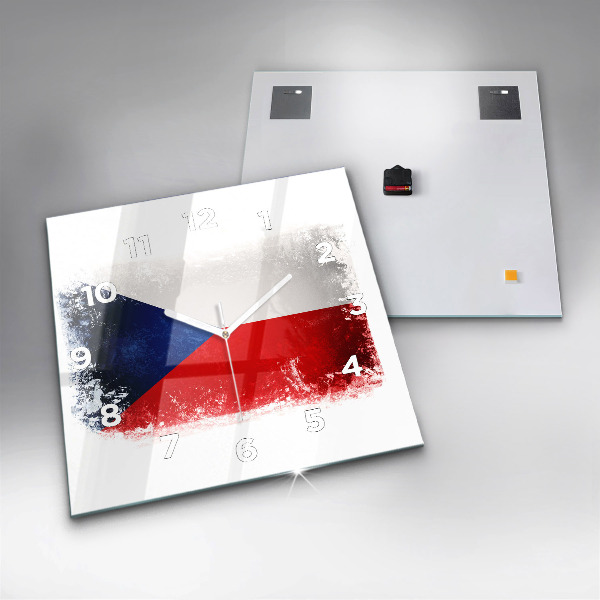 Skleněné hodiny čtvercové Vlajka České republiky
