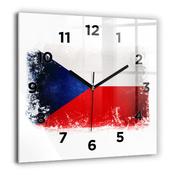 Skleněné hodiny čtvercové Vlajka České republiky