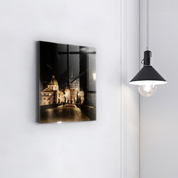 Čtvercové nástěnné hodiny Karlův most v Praze