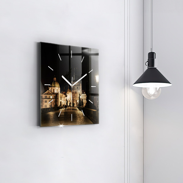 Čtvercové nástěnné hodiny Karlův most v Praze