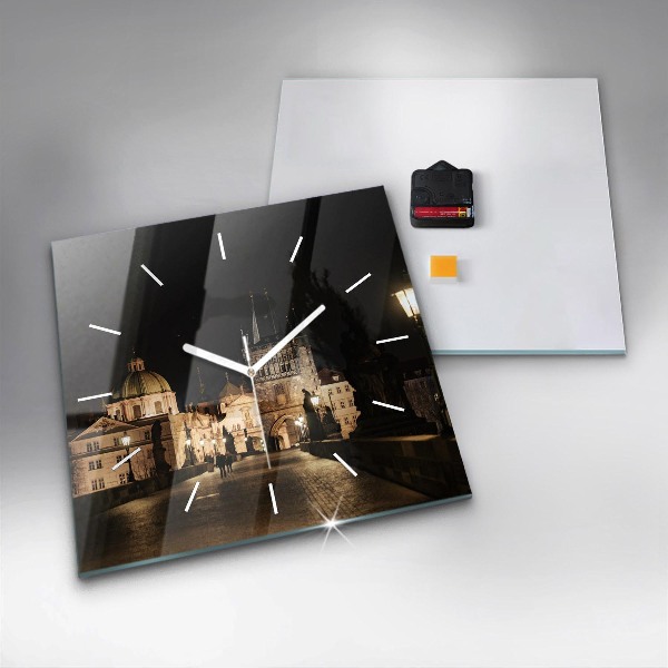 Čtvercové nástěnné hodiny Karlův most v Praze