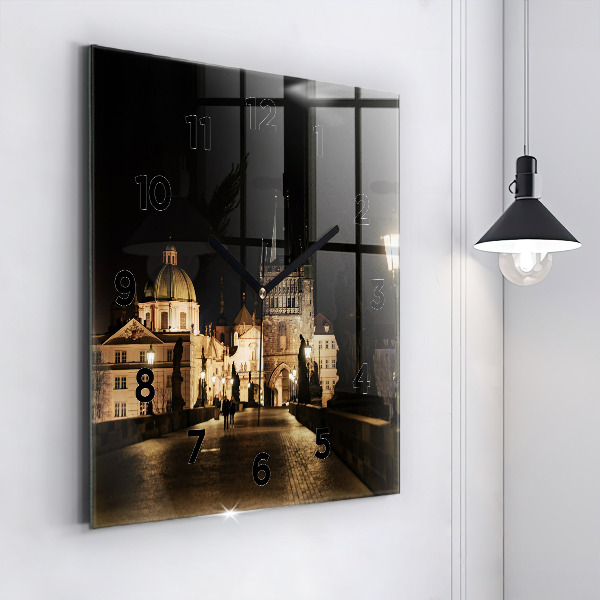 Čtvercové nástěnné hodiny Karlův most v Praze