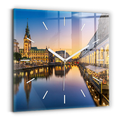 Skleněné hodiny čtvercové Hamburská radnice