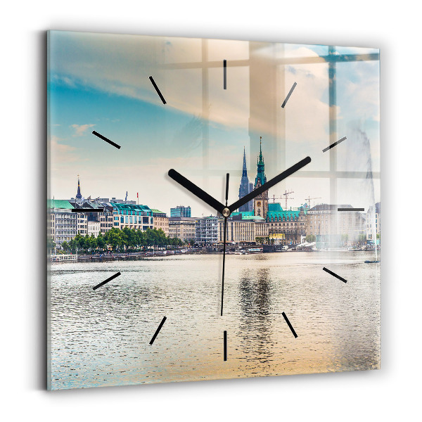 Skleněné hodiny čtvercové Binnenalster v Hamburku