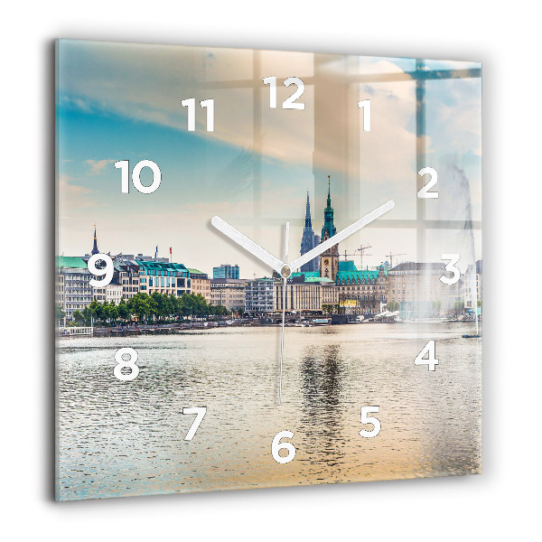 Skleněné hodiny čtvercové Binnenalster v Hamburku