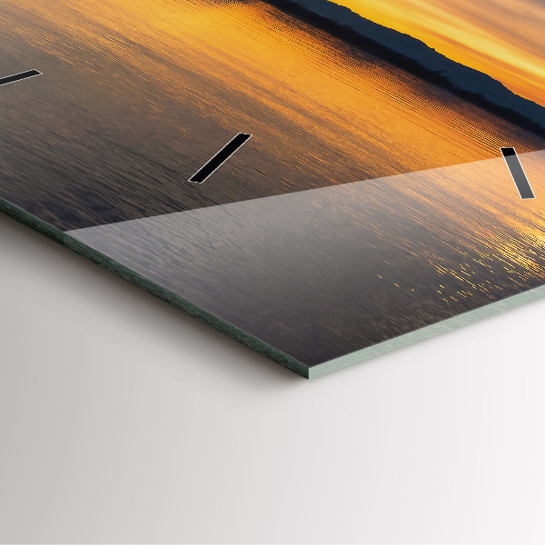 Čtvercové nástěnné hodiny Západ slunce nad jezerem