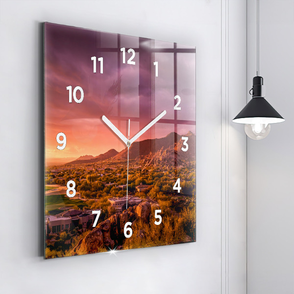 Čtvercové nástěnné hodiny Západ slunce v severním Scottsdale