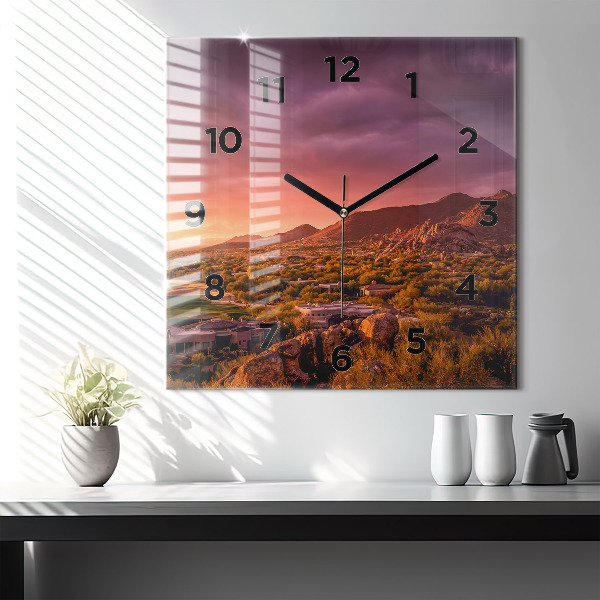 Čtvercové nástěnné hodiny Západ slunce v severním Scottsdale