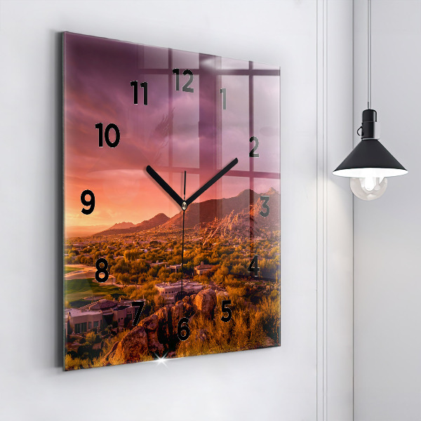 Čtvercové nástěnné hodiny Západ slunce v severním Scottsdale