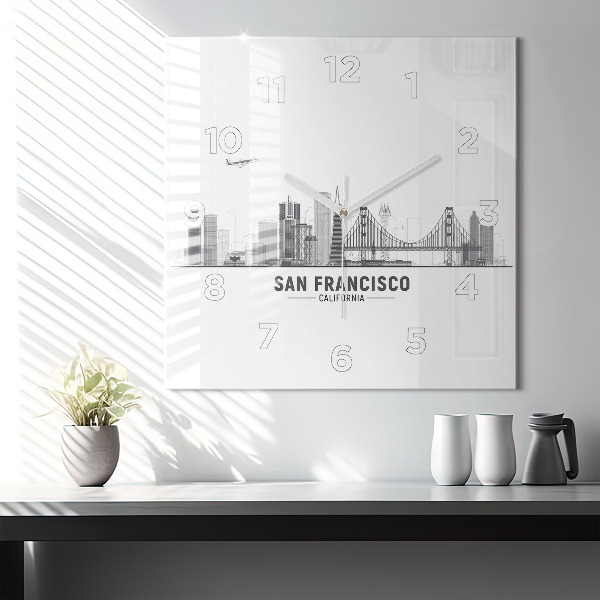 Skleněné hodiny čtvercové Panorama San Francisca