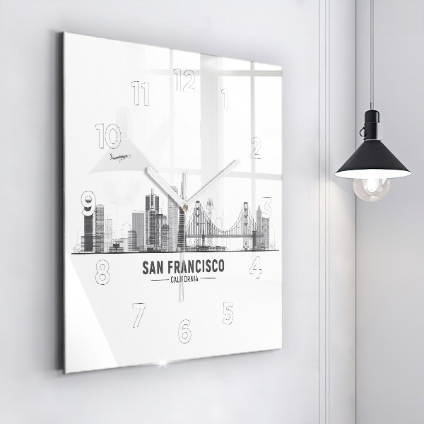 Skleněné hodiny čtvercové Panorama San Francisca