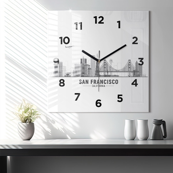 Skleněné hodiny čtvercové Panorama San Francisca