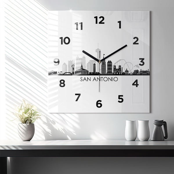 Čtvercové nástěnné hodiny Město San Antonio Texas