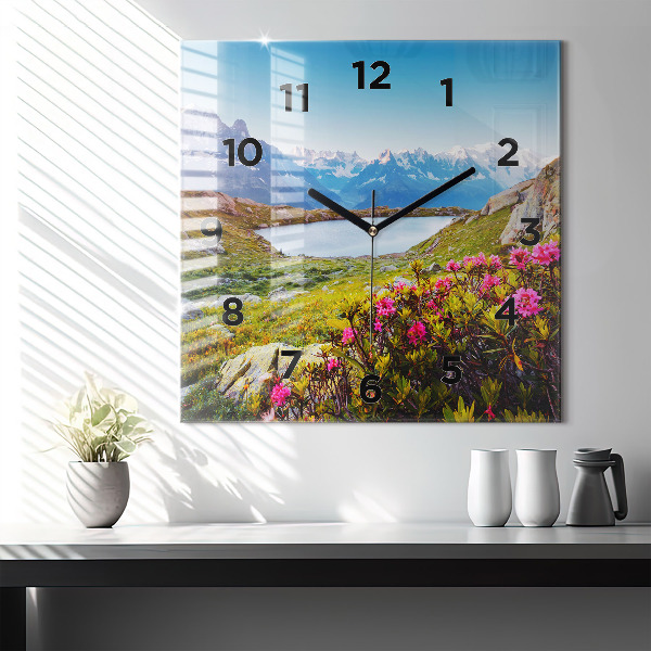 Čtvercové nástěnné hodiny Ledovec Mont Blanc Chamonix