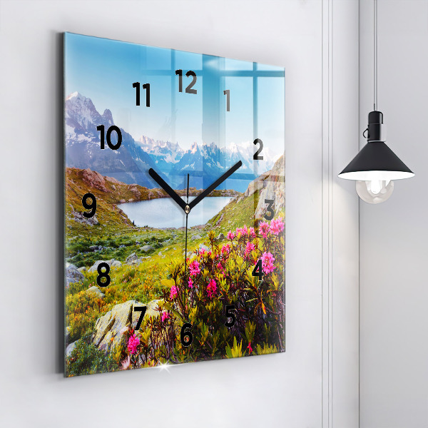 Čtvercové nástěnné hodiny Ledovec Mont Blanc Chamonix