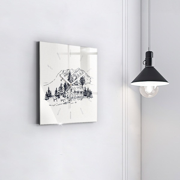 Skleněné hodiny čtvercové Kreslené město