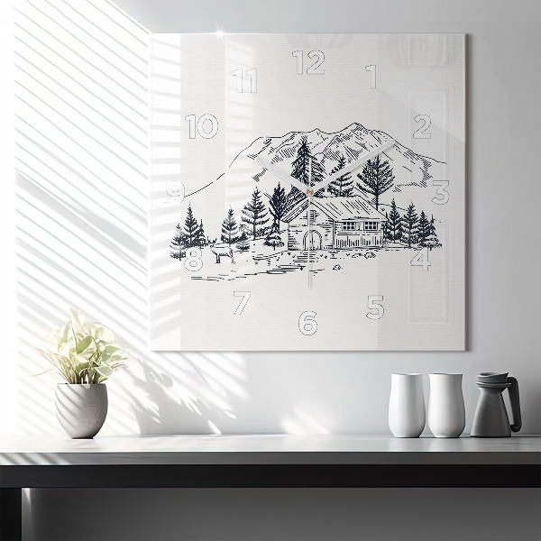 Skleněné hodiny čtvercové Kreslené město