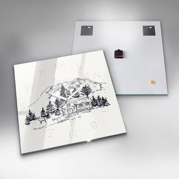 Skleněné hodiny čtvercové Kreslené město