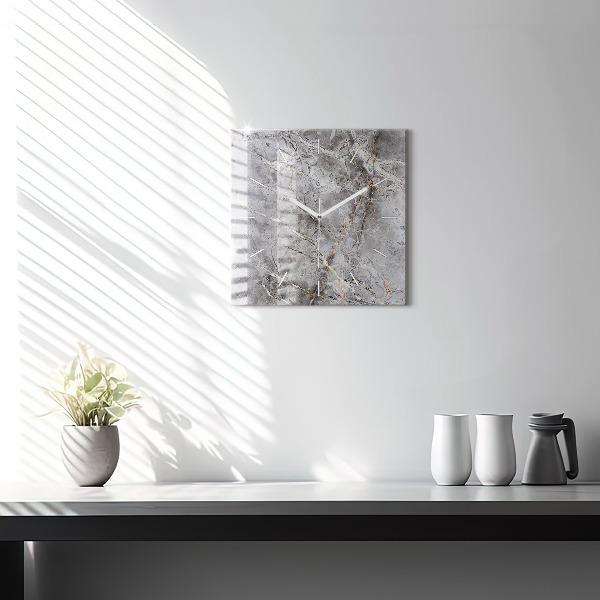 Čtvercové nástěnné hodiny Šedý žulový mramor