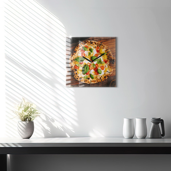 Čtvercové nástěnné hodiny Italská pizza