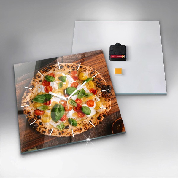 Čtvercové nástěnné hodiny Italská pizza