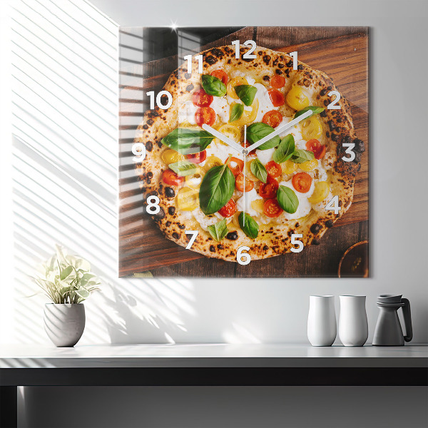 Čtvercové nástěnné hodiny Italská pizza