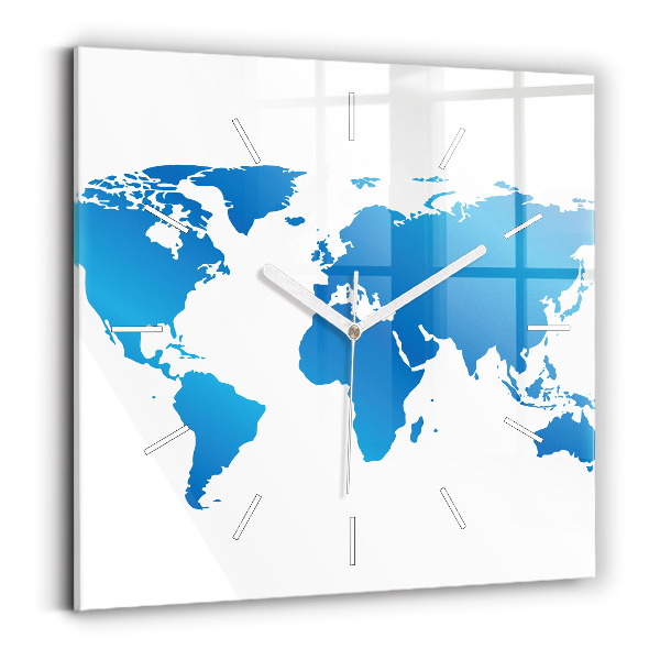 Skleněné hodiny čtvercové Mapa světa