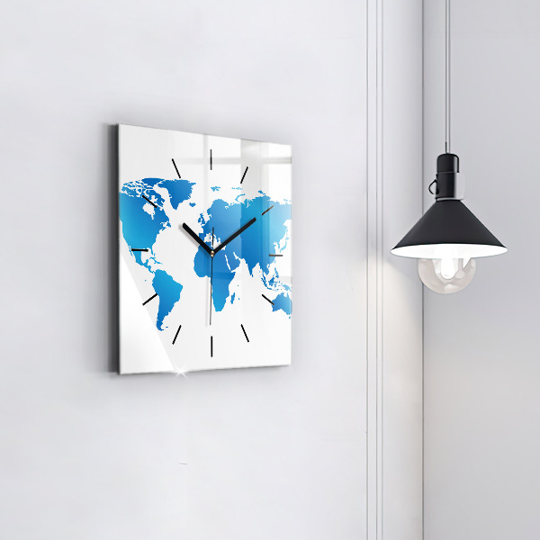 Skleněné hodiny čtvercové Mapa světa