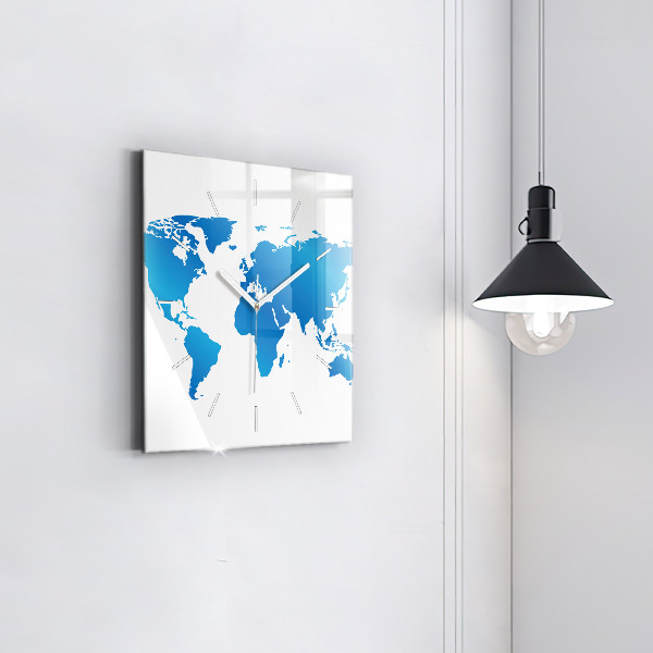 Skleněné hodiny čtvercové Mapa světa