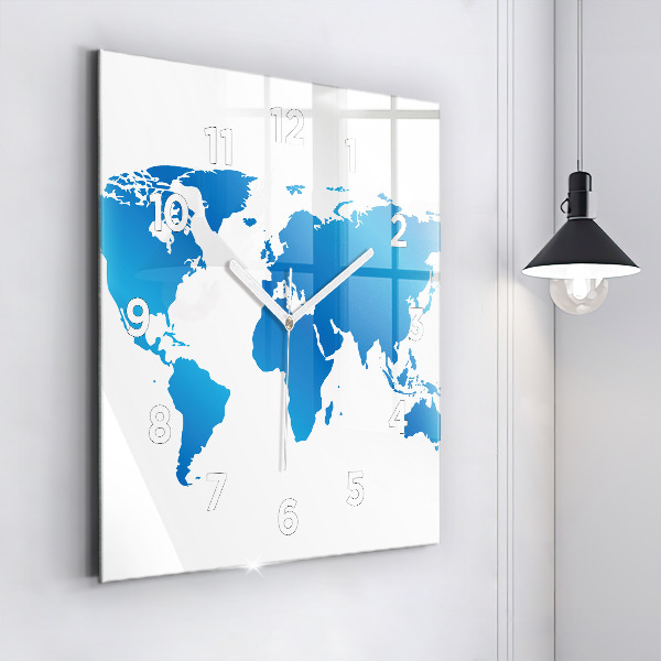 Skleněné hodiny čtvercové Mapa světa