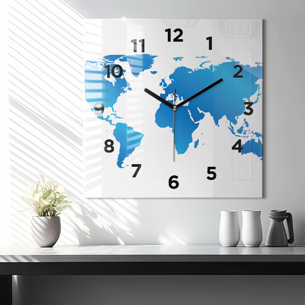 Skleněné hodiny čtvercové Mapa světa