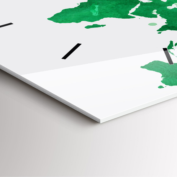 Skleněné hodiny čtvercové Zelená mapa světa
