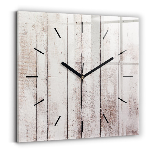 Skleněné hodiny čtvercové Prkna ze světlého dřeva