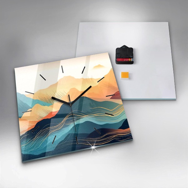 Čtvercové nástěnné hodiny Horská krajina