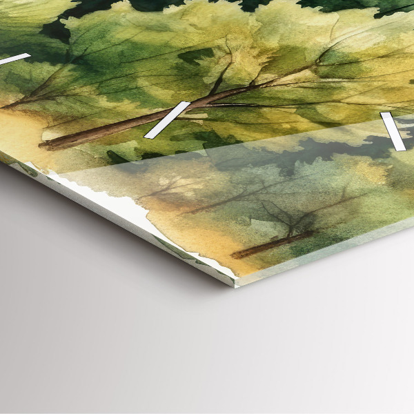 Čtvercové nástěnné hodiny Krajina lesa