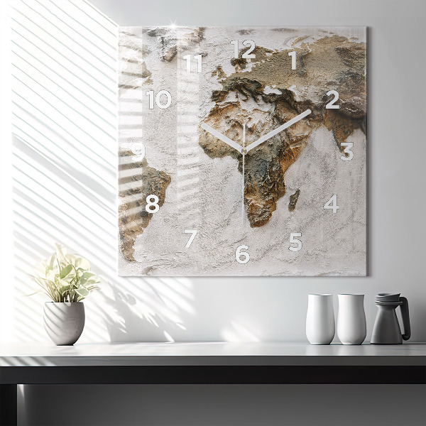 Čtvercové nástěnné hodiny Stará mapa světa