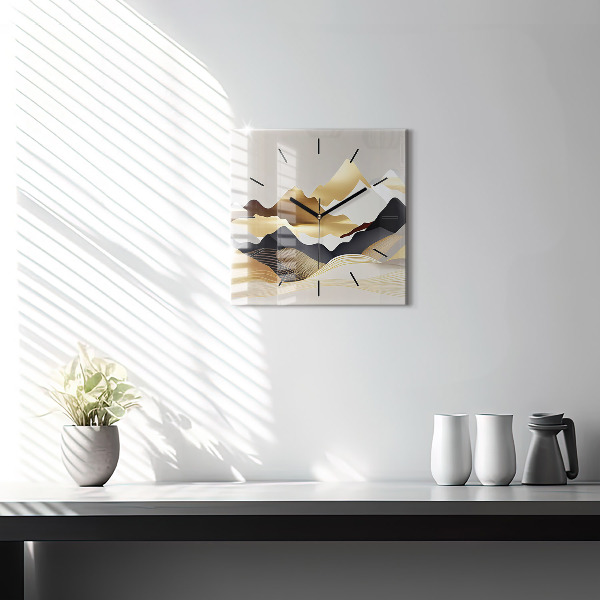 Čtvercové nástěnné hodiny Abstraktní zlaté hory