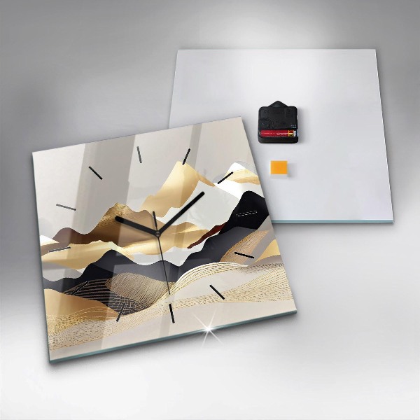 Čtvercové nástěnné hodiny Abstraktní zlaté hory