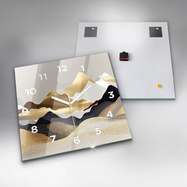 Čtvercové nástěnné hodiny Abstraktní zlaté hory