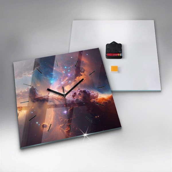 Čtvercové nástěnné hodiny Kosmický svět hvězd