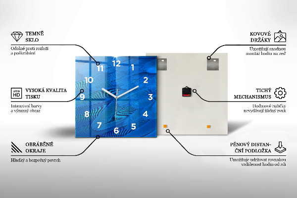 Čtvercové nástěnné hodiny Dekorativní vzor a zlato