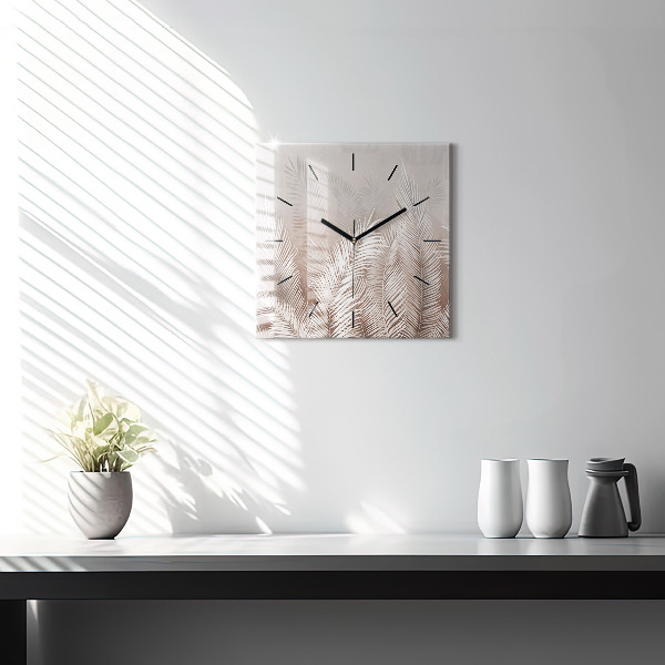 Čtvercové nástěnné hodiny Tropické boho listy