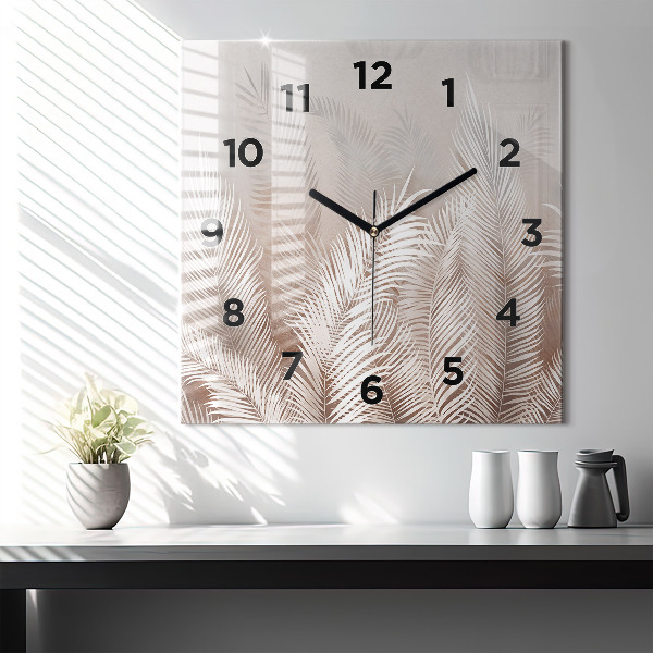 Čtvercové nástěnné hodiny Tropické boho listy