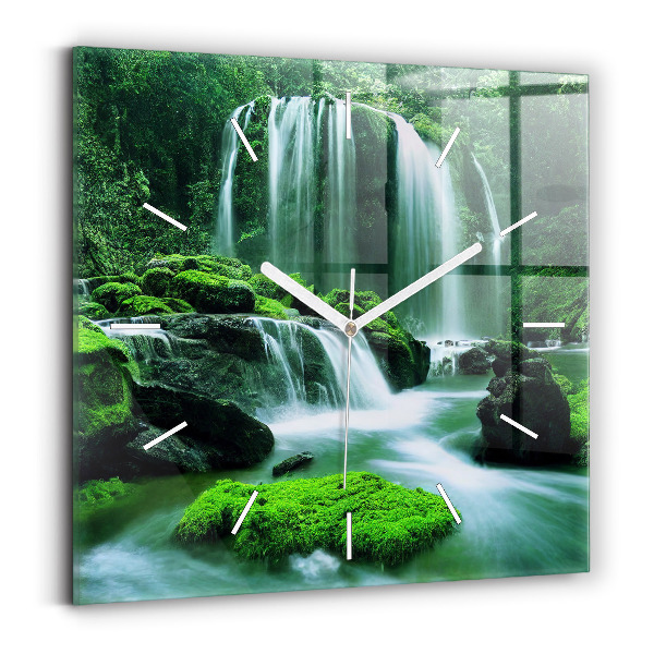 Čtvercové nástěnné hodiny Vodopád mezi mechem