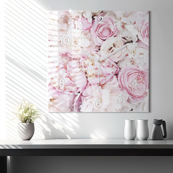 Čtvercové nástěnné hodiny Dekorativní květiny
