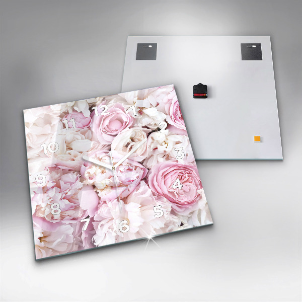 Čtvercové nástěnné hodiny Dekorativní květiny