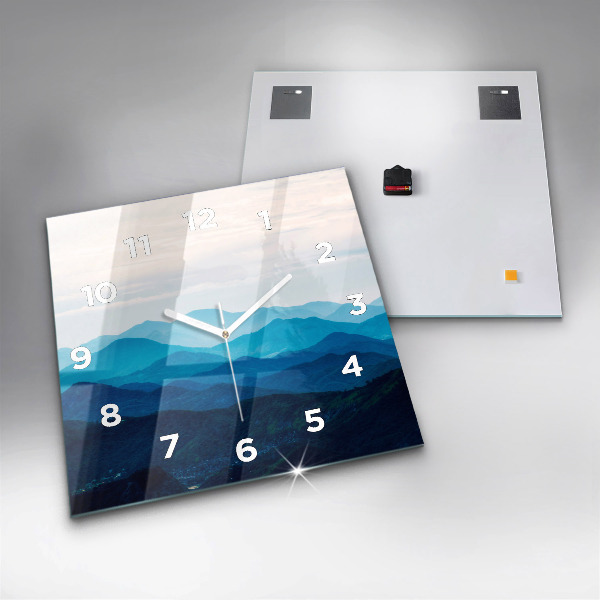 Skleněné hodiny čtvercové Akvarelové hory