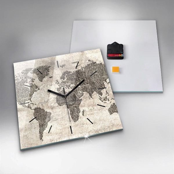 Čtvercové nástěnné hodiny Noviny s mapou světa